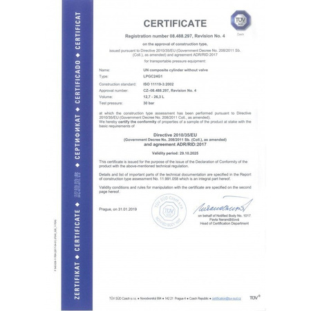 GasBank SINGLE 7.5 kg - LPG Refillable bottle – DIN (G12 KLF) Inlet/Outlet